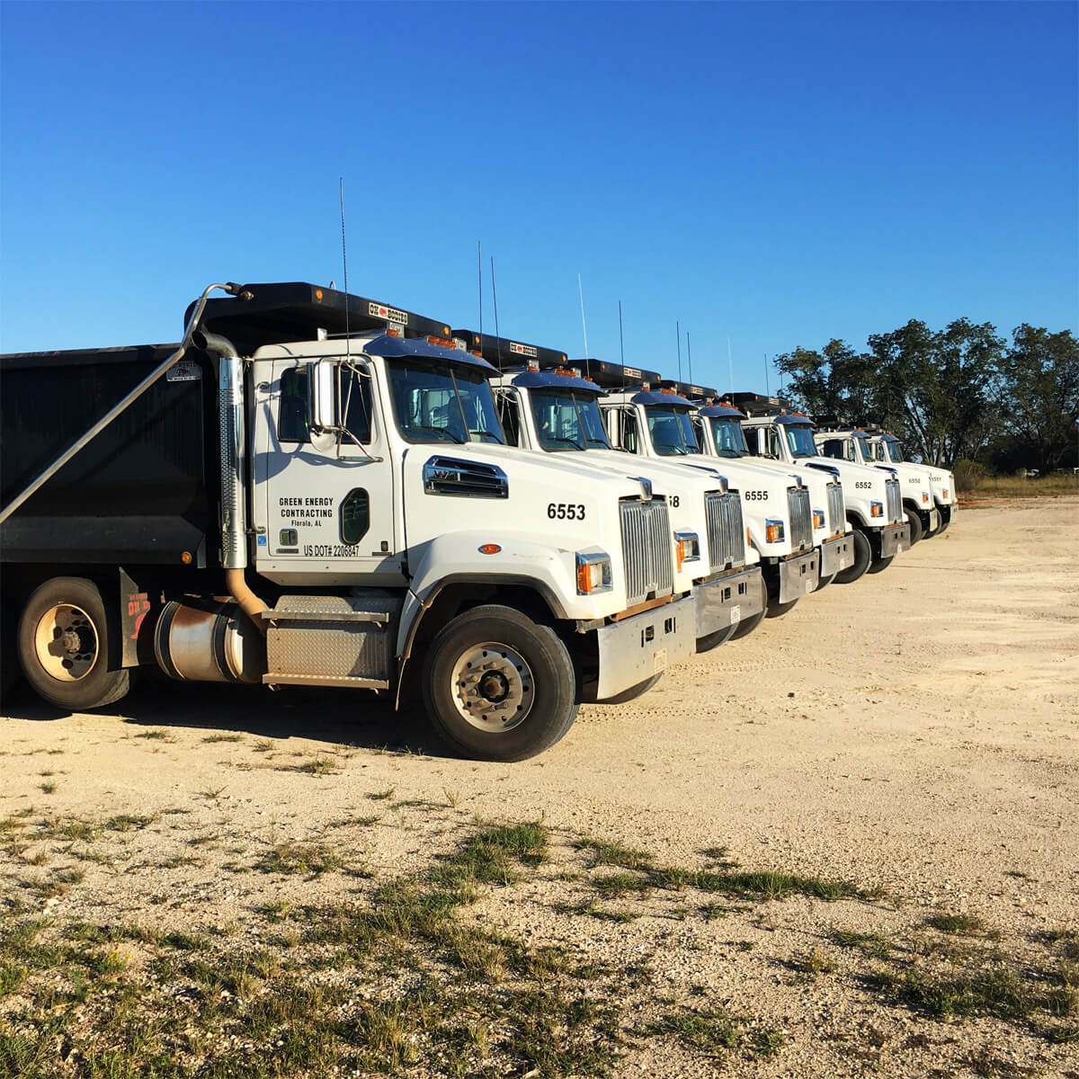 7 of GEC's dump trucks lined up