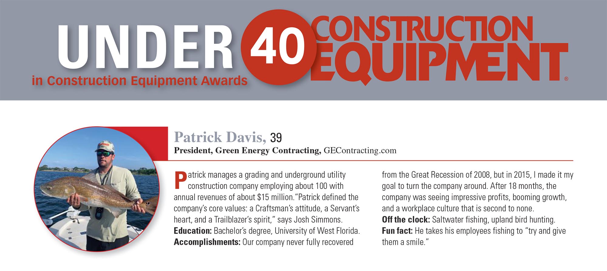 Snippet of Construction Equipment Magazine's Under 40 in Construction Equipment awards